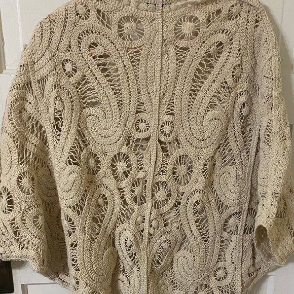 Beige Crochet Women's Poncho - Picture 3 of 6